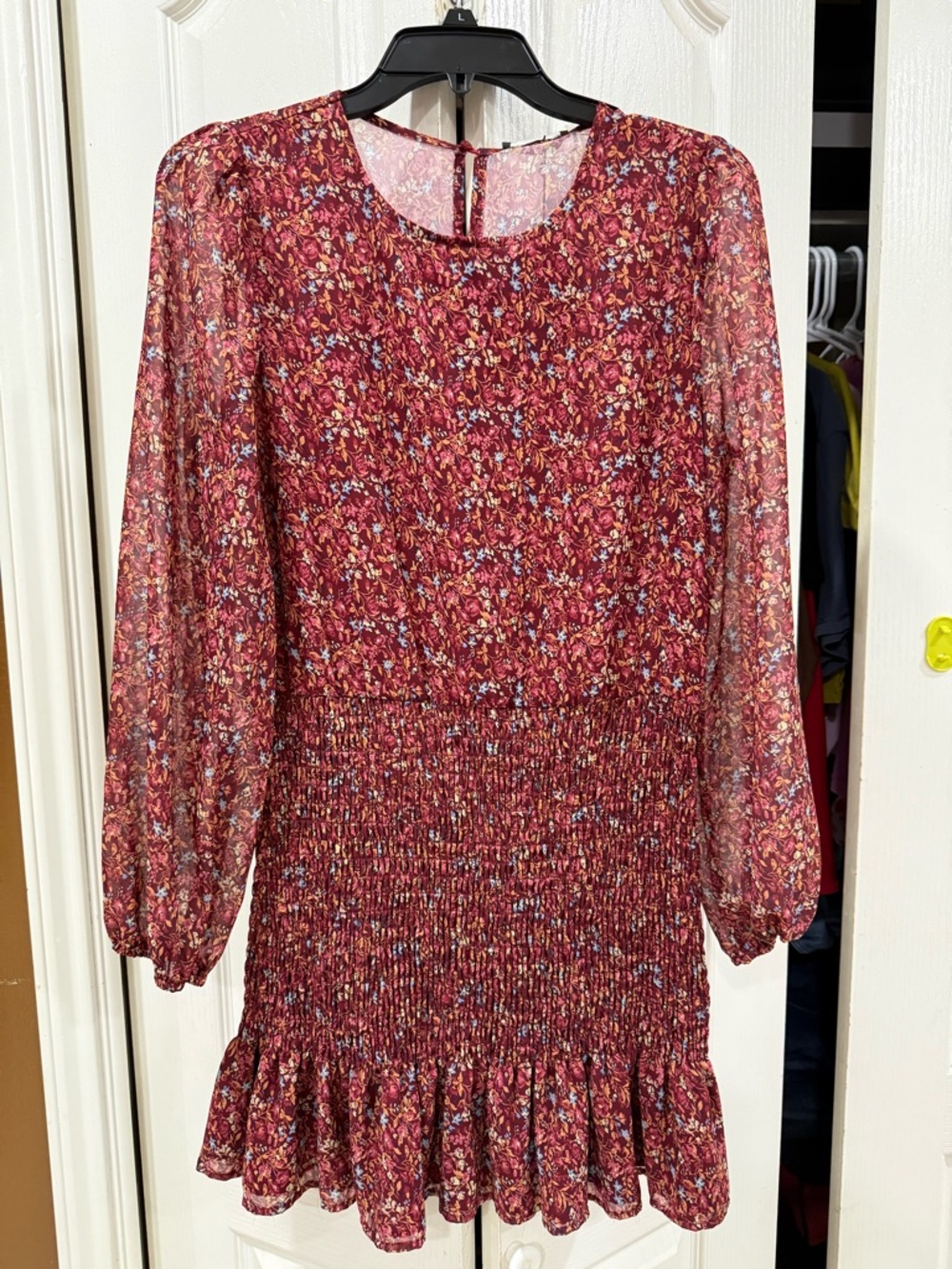 Dress Forum Girls' Burgundy Floral Smocked Dress